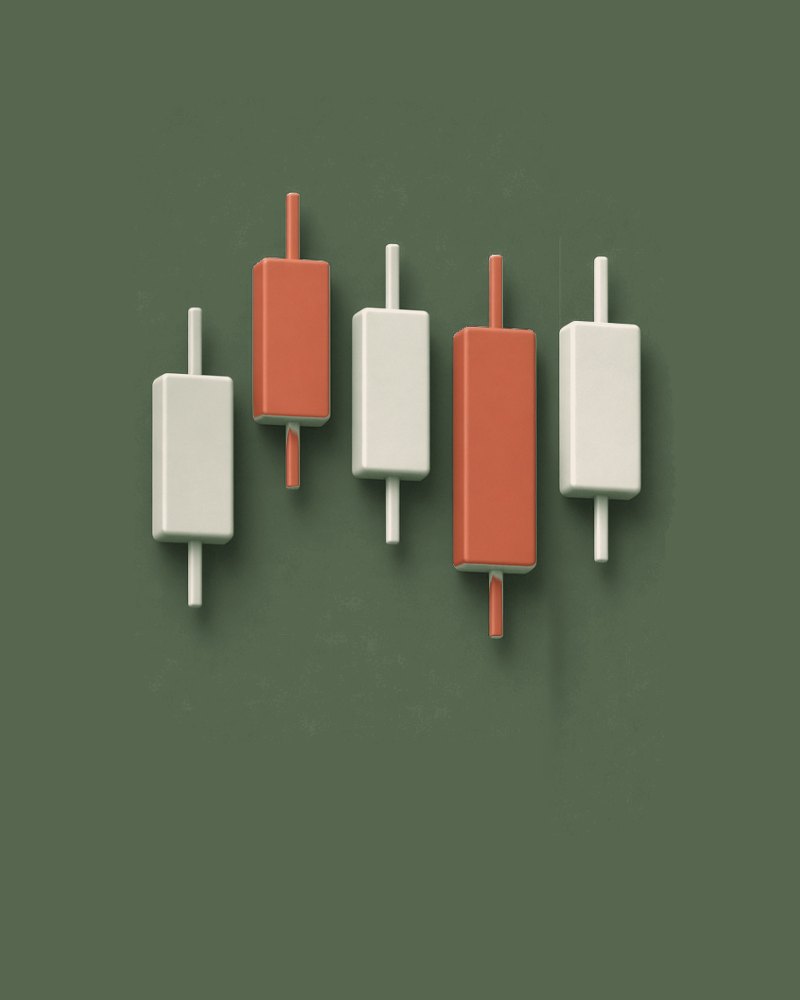 Five candlesticks from a price chart